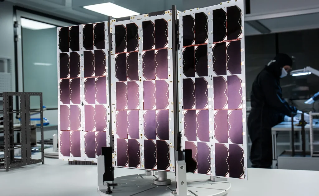 EnduroSat 16U CubeSat front view with solar panels deployed