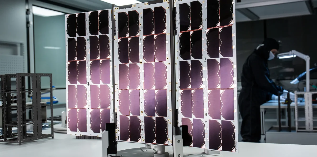 EnduroSat 16U CubeSat front view with solar panels deployed