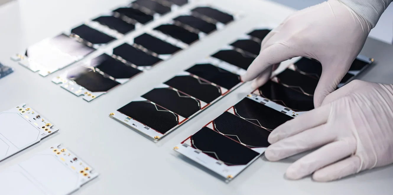 3U Cubesat Solar panels placed on a table