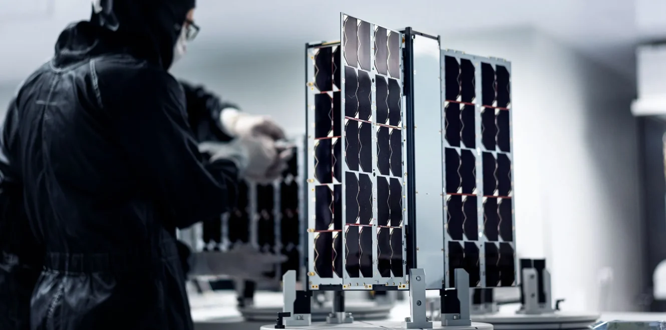 8U CubeSat platform being assembled in a lab