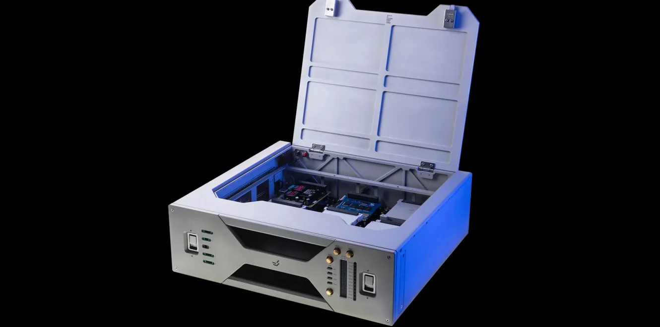 EnduroSat DeskSat flatsat platform with open top cover revealing internal electronics for satellite system development and validation