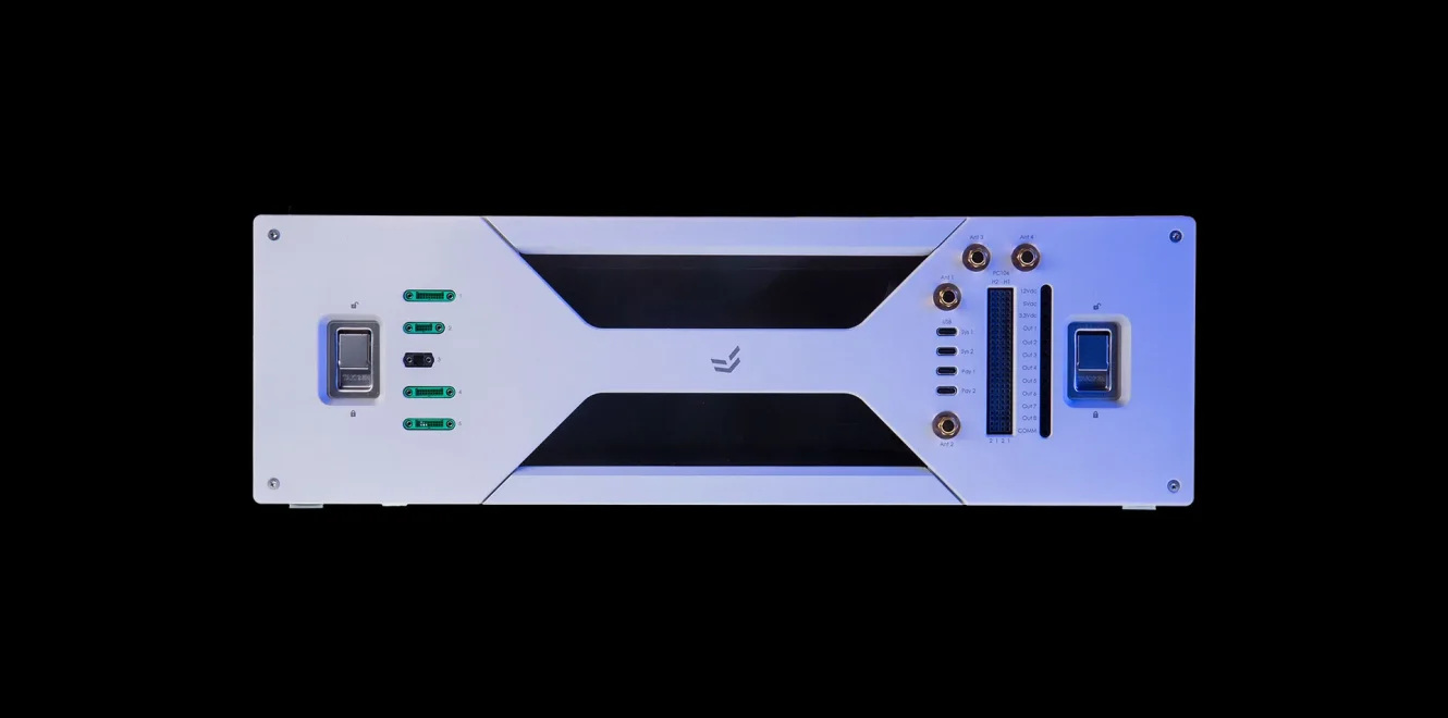 EnduroSat DeskSat flatsat front panel showing power, data, and interface connectors for satellite subsystem integration and testing