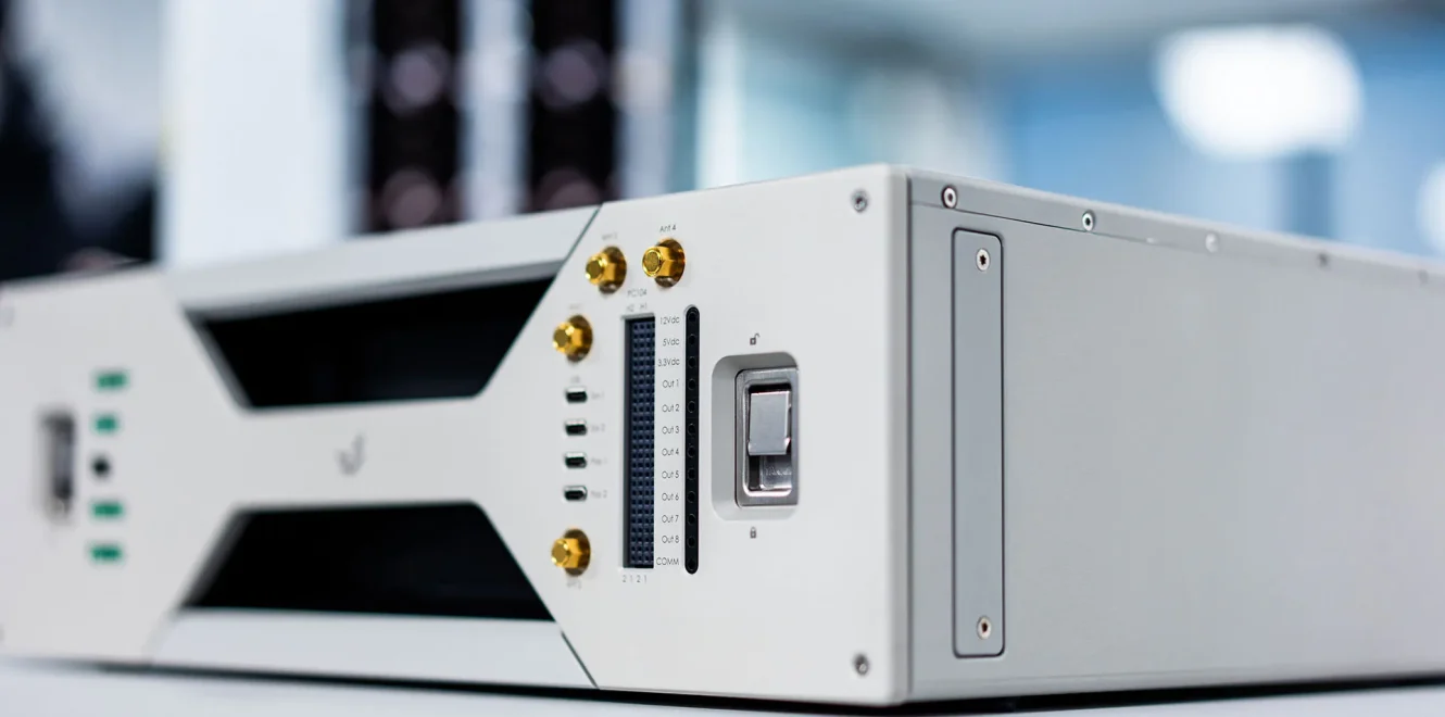 EnduroSat DeskSat flatsat system showing rear panel connectors and power interfaces used for satellite hardware testing and integration