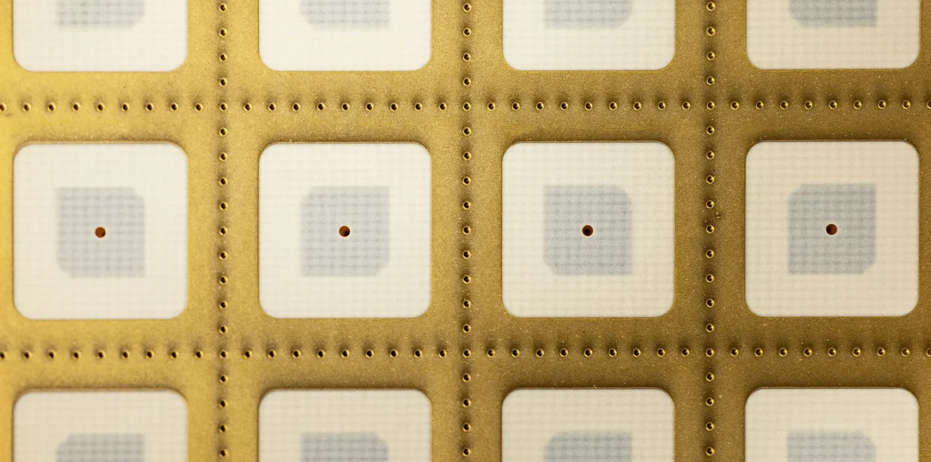 Close-up view of K-Band Antenna 4x4 Patch Array module for satellite communications