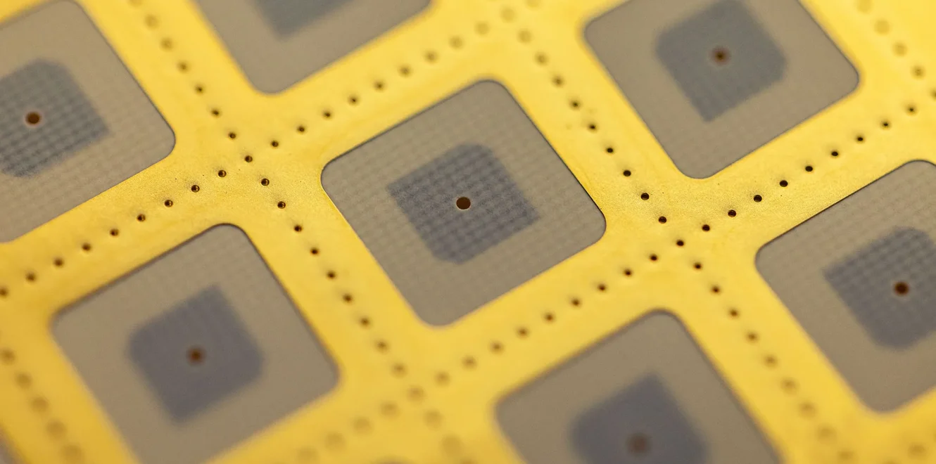 Angled top view of K-Band Antenna 4x4 Patch Array module for satellite communications