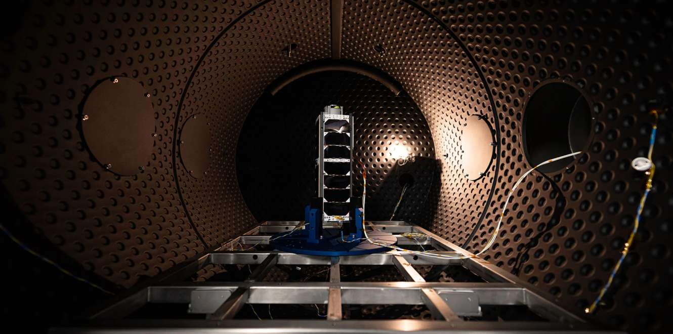 Look from a distance of undeployed 3U Deployable Solar Panel in testing environment
