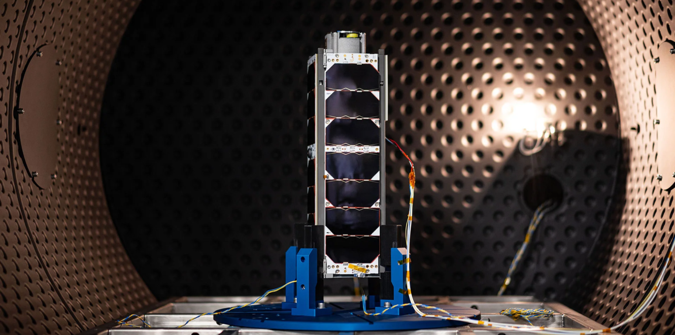 Closer look of undeployed 3U Deployable Solar Panel in testing environment
