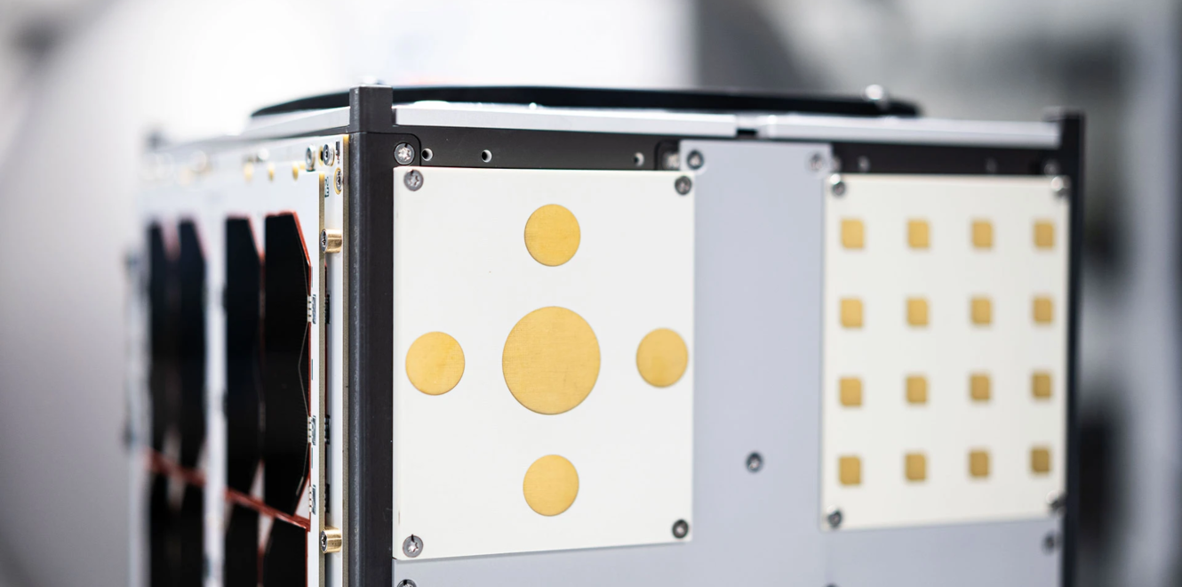 16 cubesat communication and antenna panel detail during integration and testing
