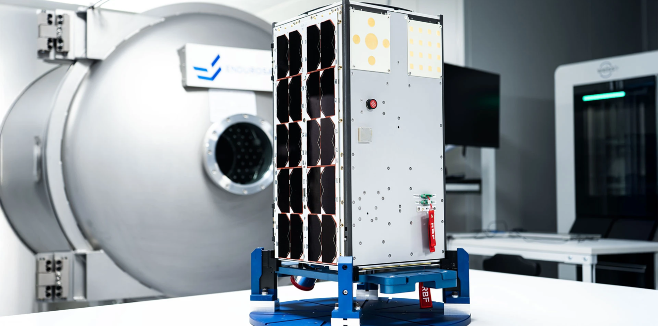 Fully integrated 16 cubesat undergoing ground testing in a laboratory environment