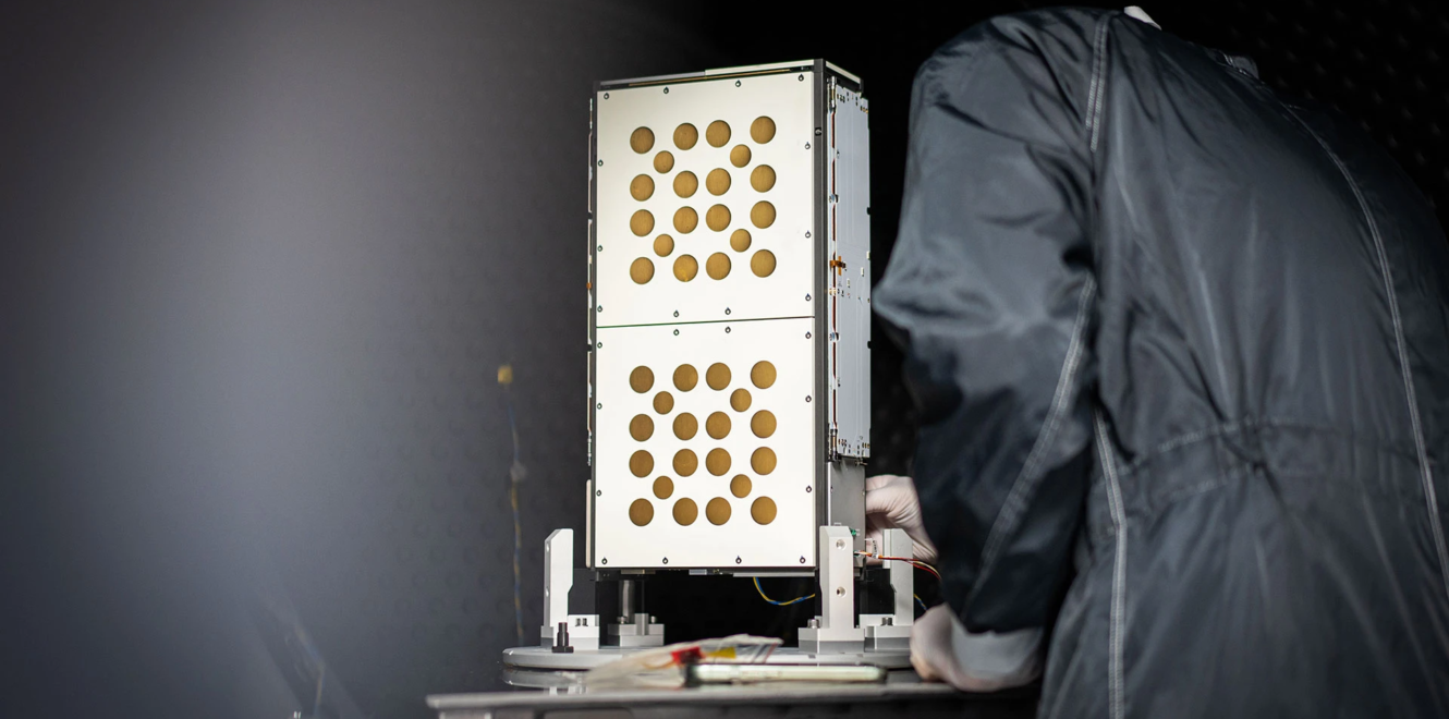 EnduroSat 8u cubesat undergoing testing inside thermal vacuum chamber