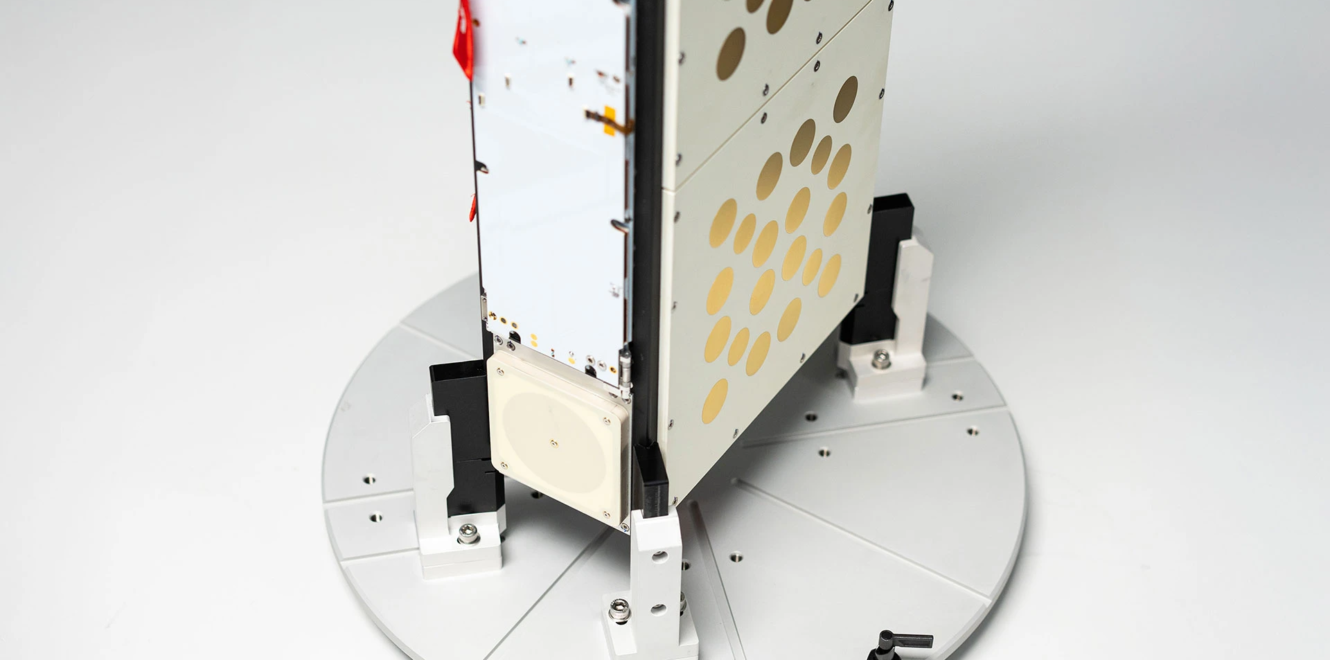 Base section of EnduroSat 8u cubesat mounted on precision test platform