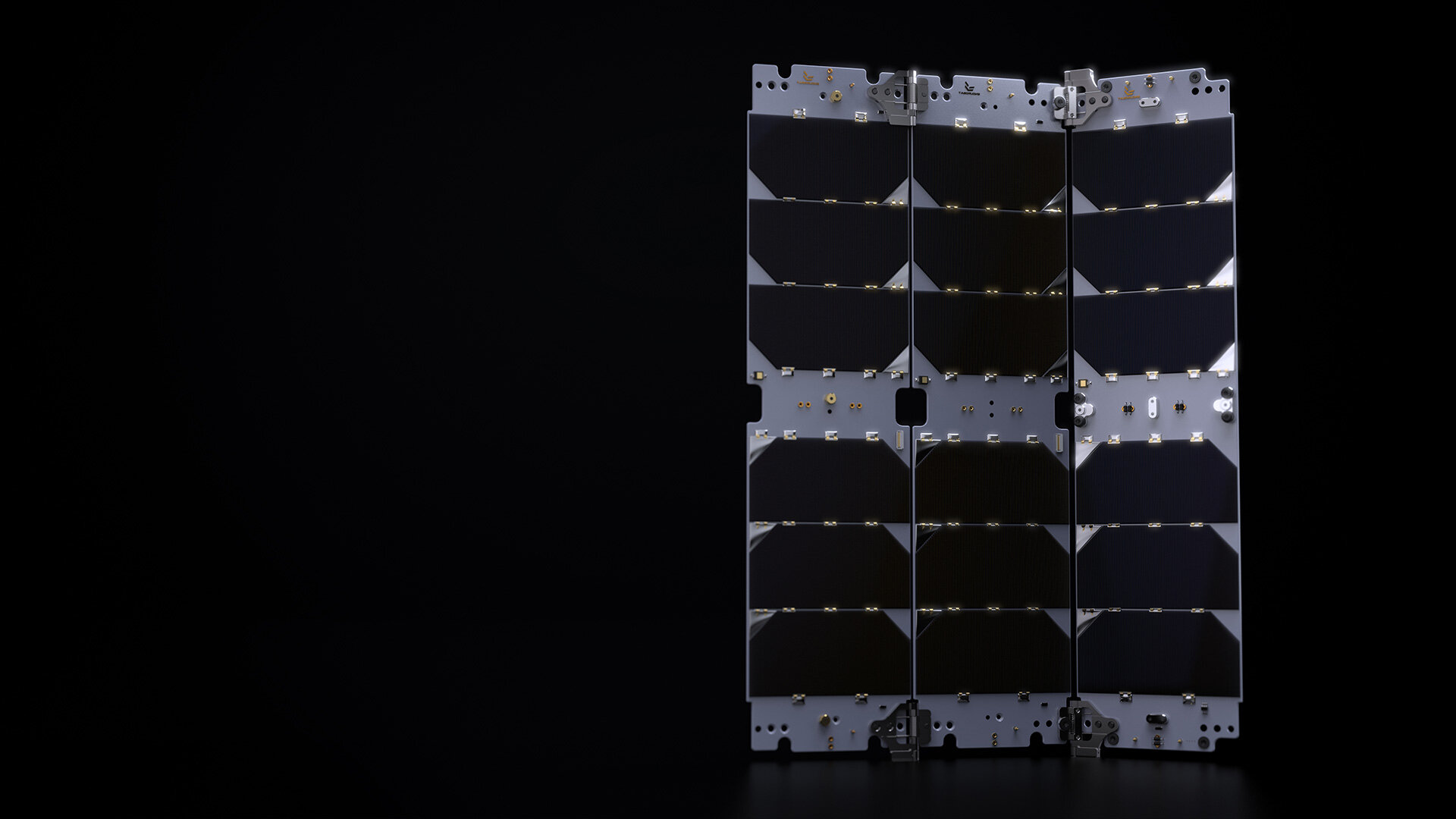 Fully deployed 3U Deployable Solar Panel with black background