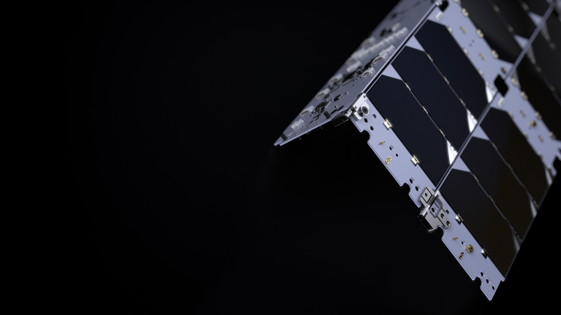 Partially-deployed 3U Deployable Solar Panel with black background