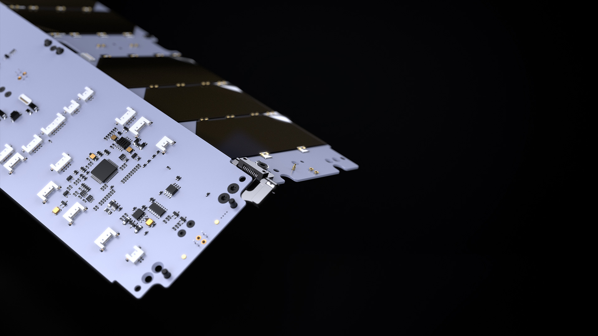 Partially deployed 3U Deployable Solar Panel on black background