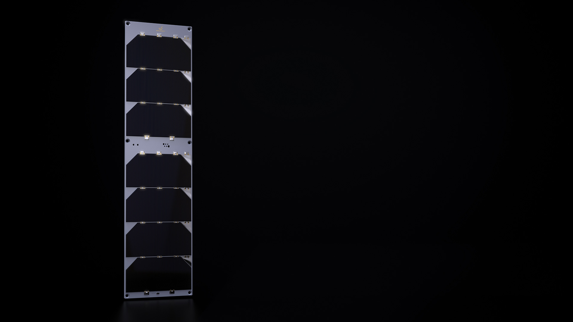 3U Cubesat Solar panels, vertical front view, black background