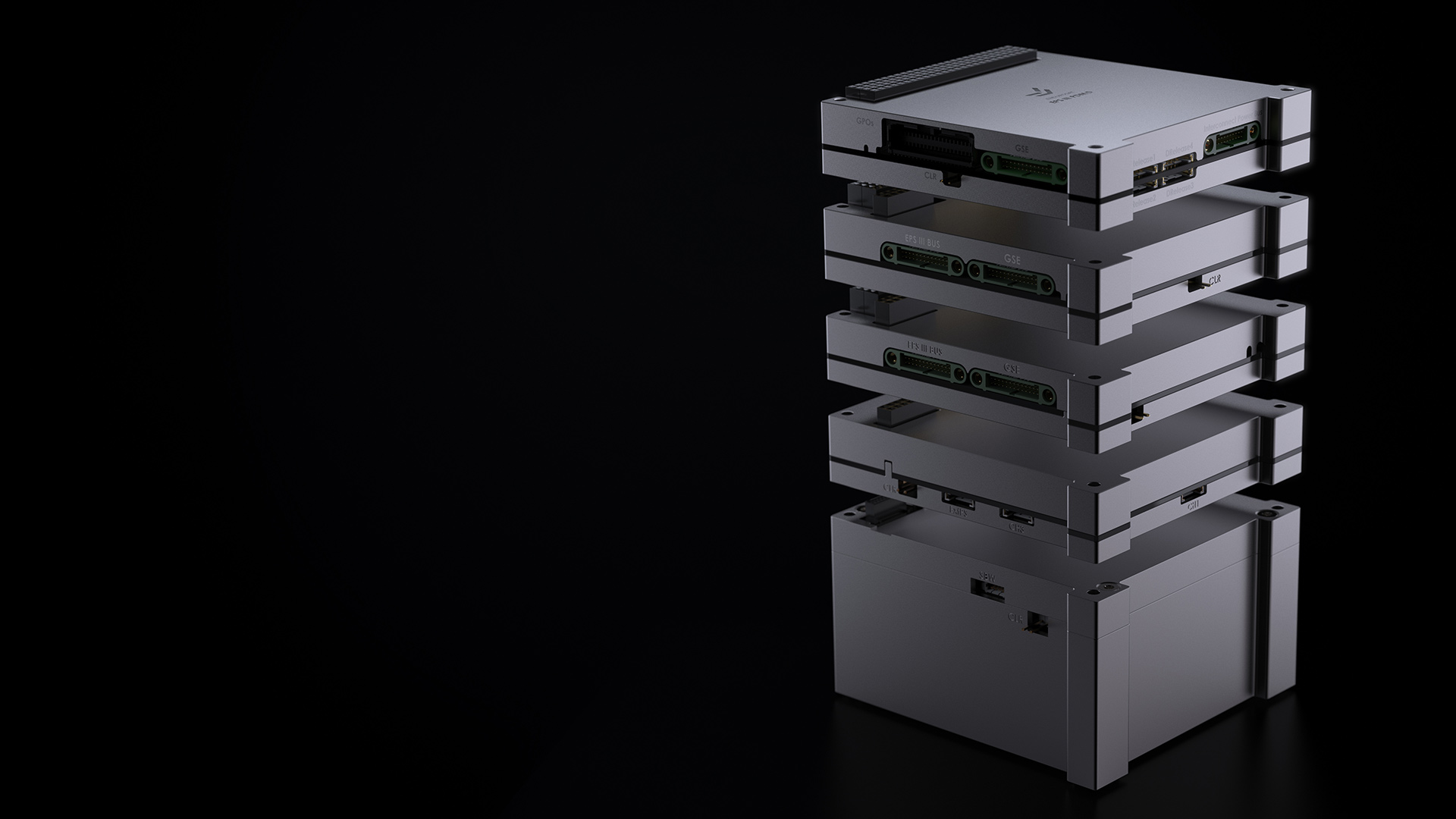 Diagonal view of an expanded Cubesat EPS for 6U and 8U CubeSats