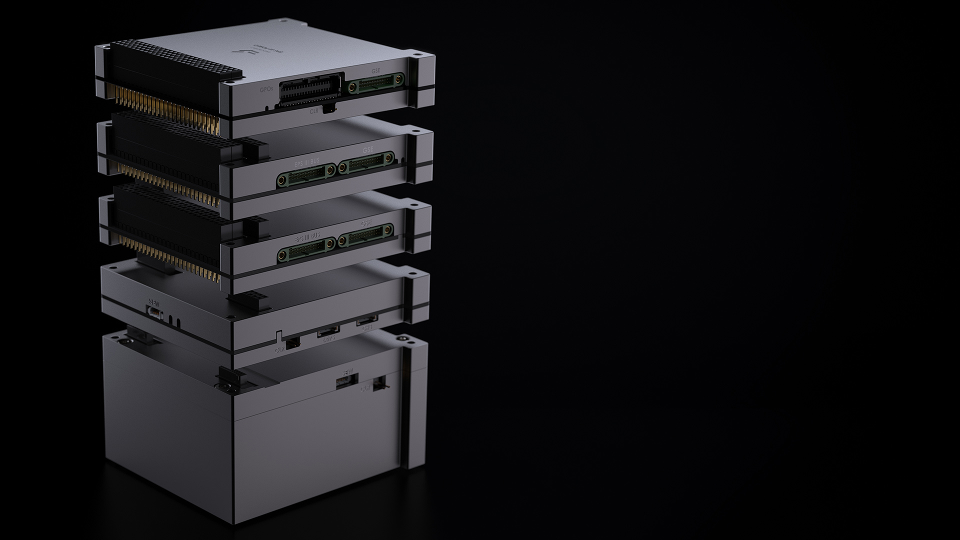 Left diagonal expanded view of Cubesat EPS for 6U and 8U CubeSats